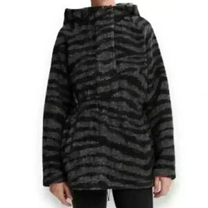 Varley Anthropologie Zebra Print Fleece Pullover Cinch Waist Jacket Size XS